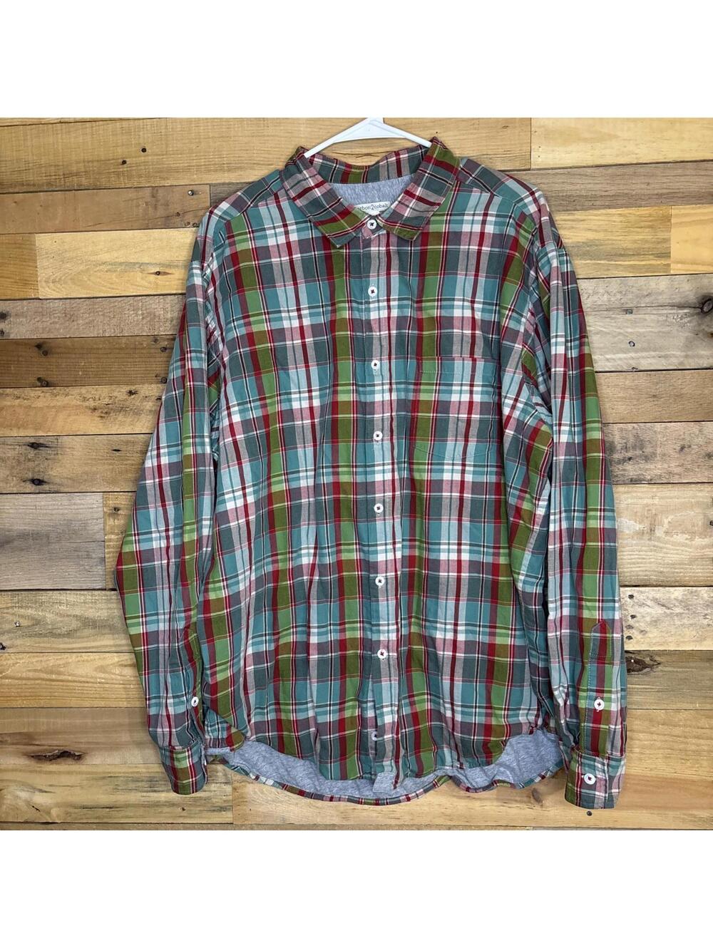 Carbon 2 Cobalt Shirt Men’s Button Up, Red Blue Green Plaid XL 100% Cotton Lined